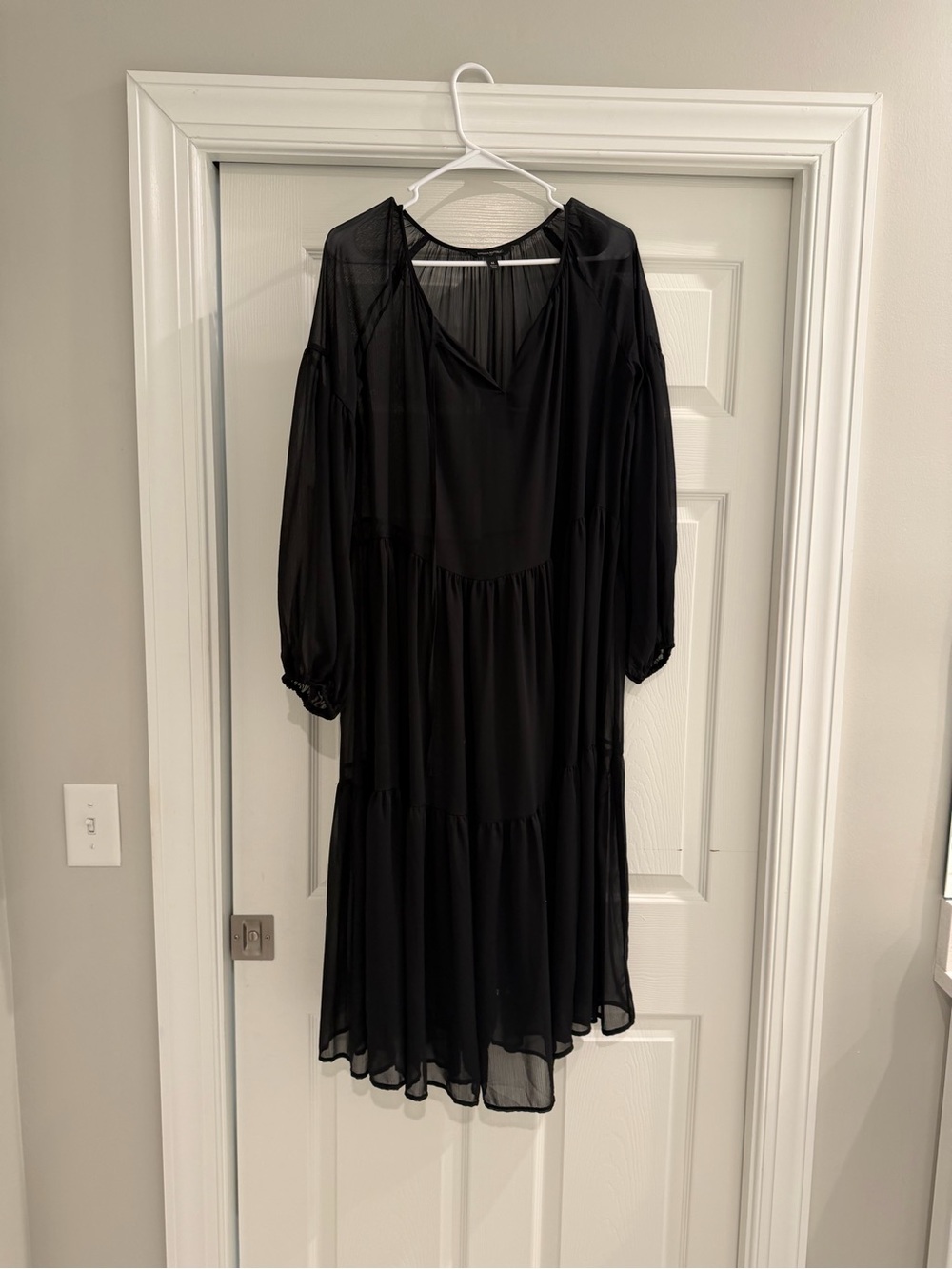 J. Crew Black Sheer Tiered Long Sleeve Dress